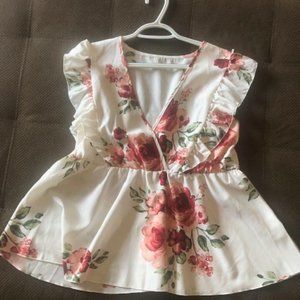 SHEIN Women's plus white ruffle top shirt with flowers roses size 1x or 14-16